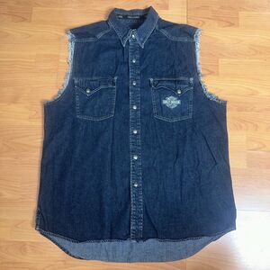 Vintage Harley Davidson Dark Blue Denim Vest Mens XL  Eagle Button